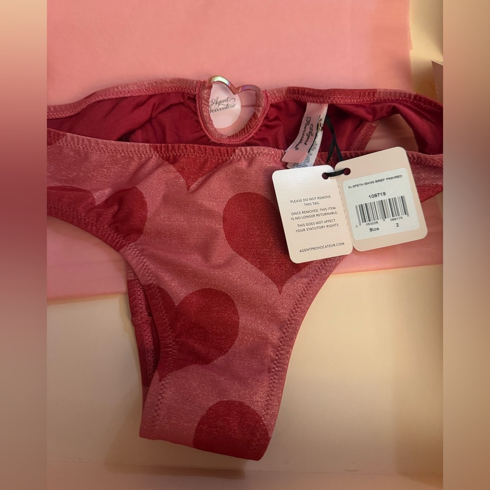 Agent Provocateur 💯% Authentic ELSPEH BIKINI PINK/RED HEART Set - NWT - Size 2 - Picture 5 of 12